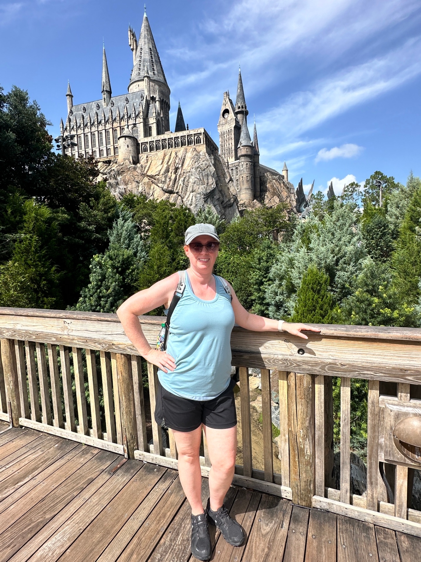 Laura in front of Hogwarts Castle at The Wizarding World of Harry Potter, Universal Orlando
