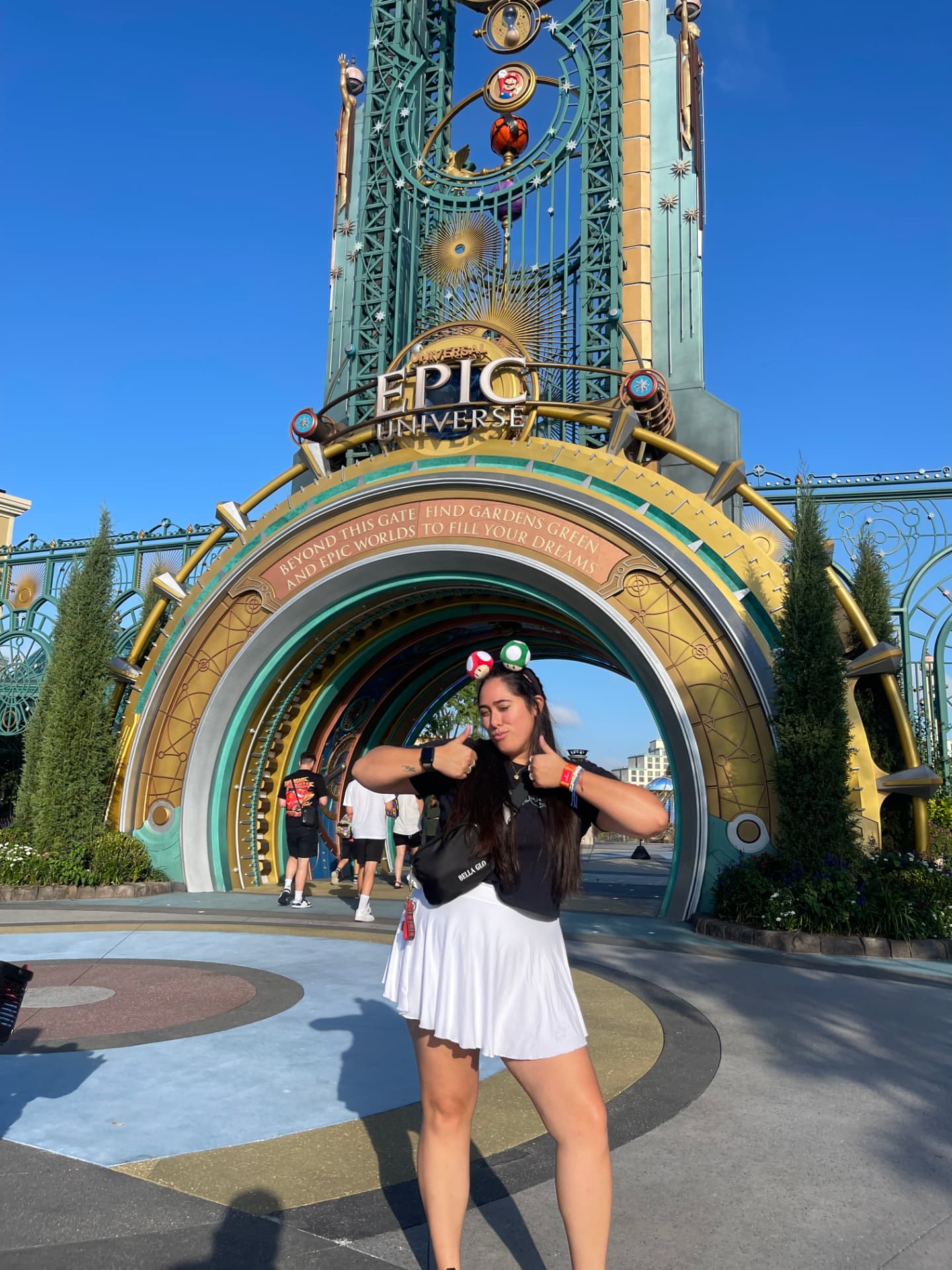 Debbie Anchondo at the entrance to Universal Epic Universe