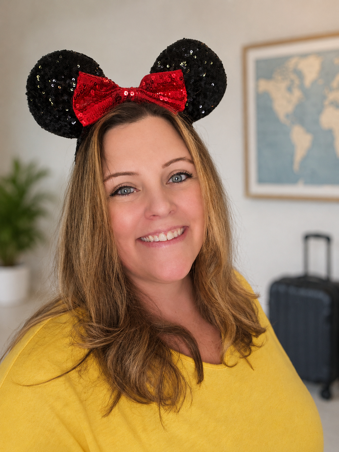 Jen Colombe wearing sequined Mickey ears