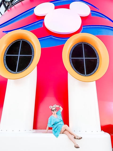 Laura on the deck of the Disney Dream cruise ship