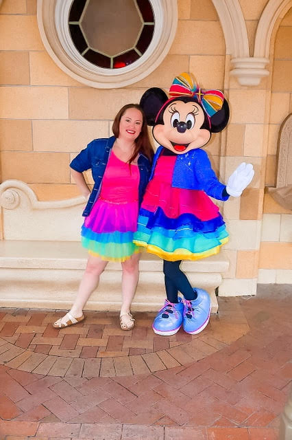 Laura posing with Minnie Mouse celebrating Disneyland's 70th anniversary