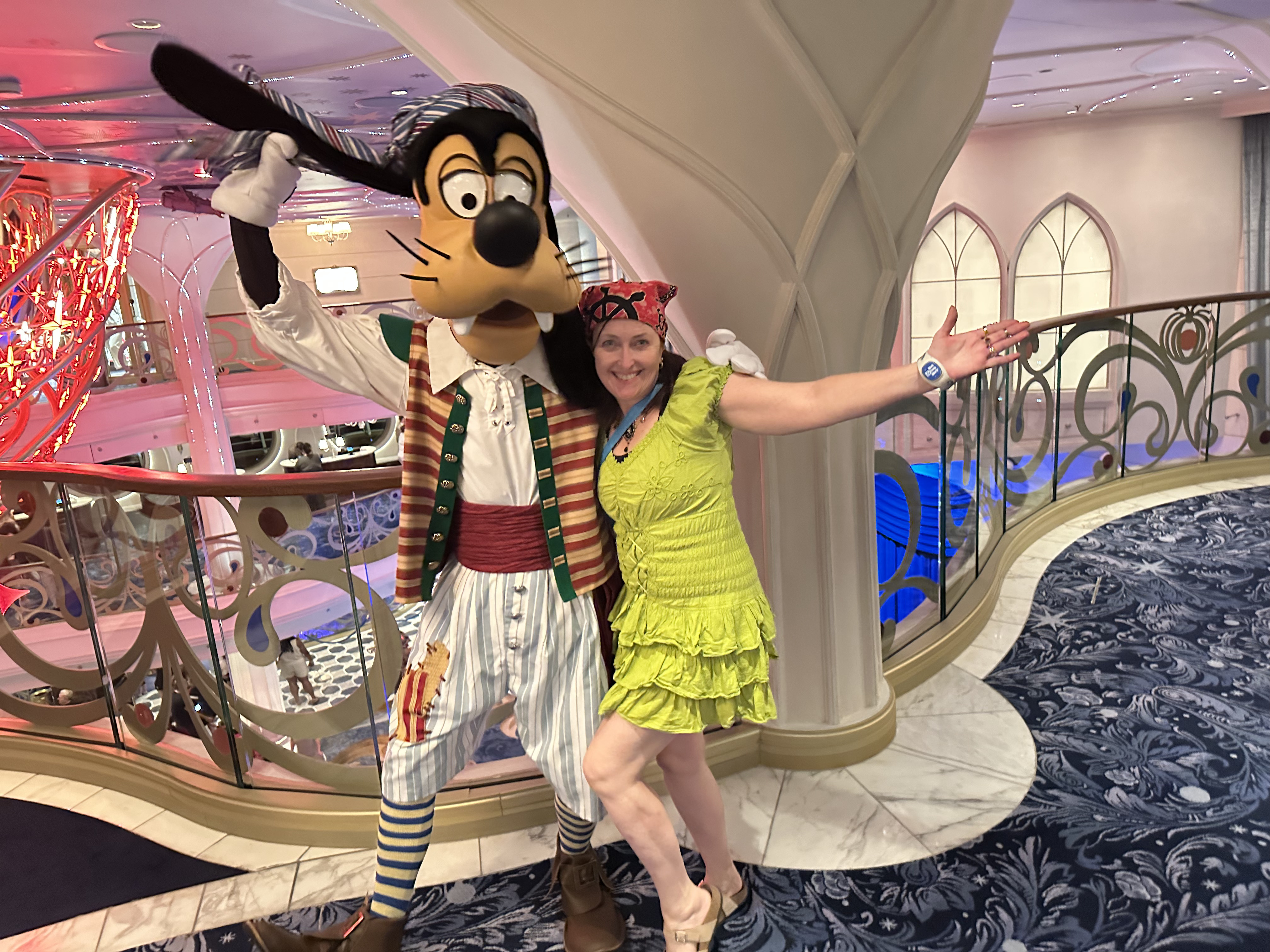 Lori with Goofy during pirate night aboard the Disney Wish