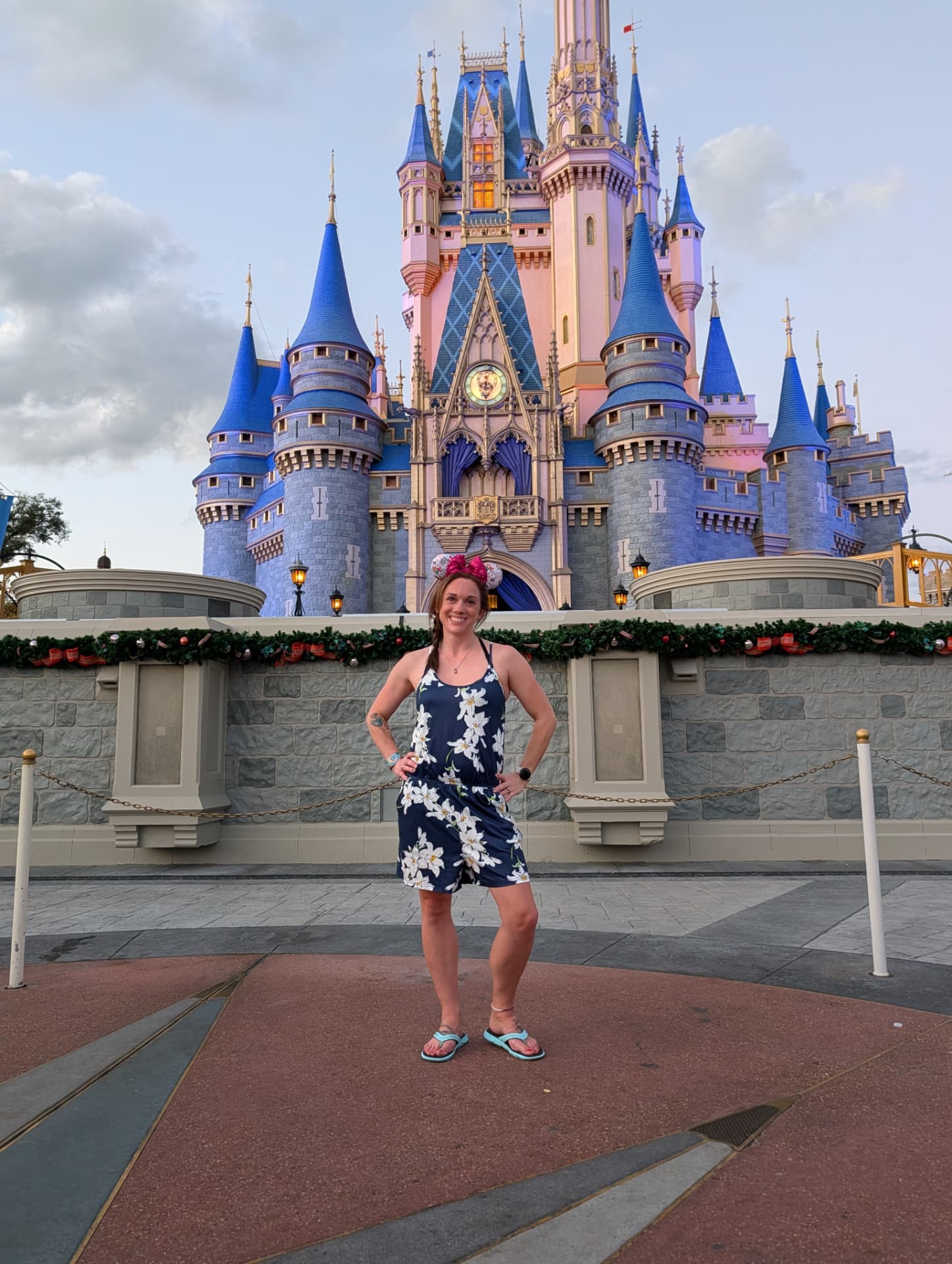Jenn Lalonde in front of Cinderella Castle at Magic Kingdom
