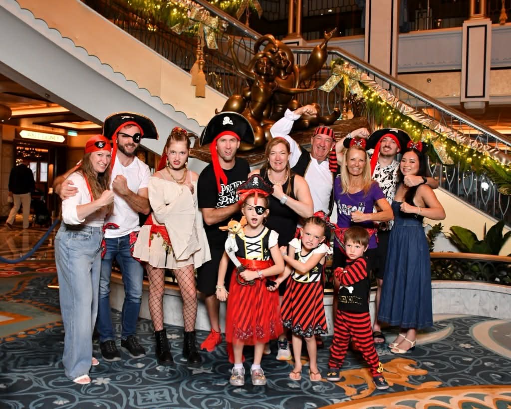 Mandy with family and friends at Pirate Night aboard the Disney Treasure